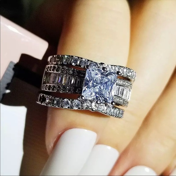 Luxury Princess 925 Sterling Silver Wedding Rings - Picture 2 of 6